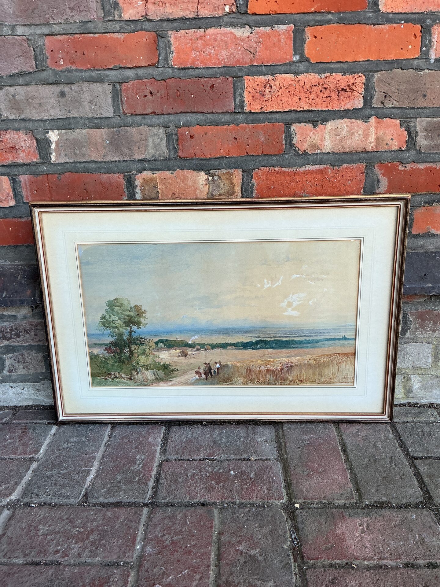 693 Signed 19th century extensive english landscape watercolour at harvest time