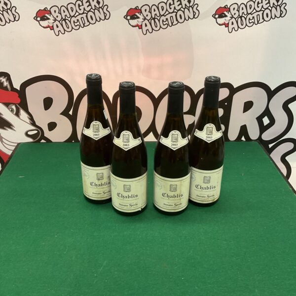 Four bottles of 2003 Chablis vintage French white wine.