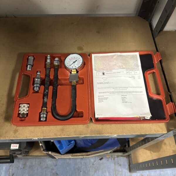 Amtech engine compression tester kit with gauge and adapters.
