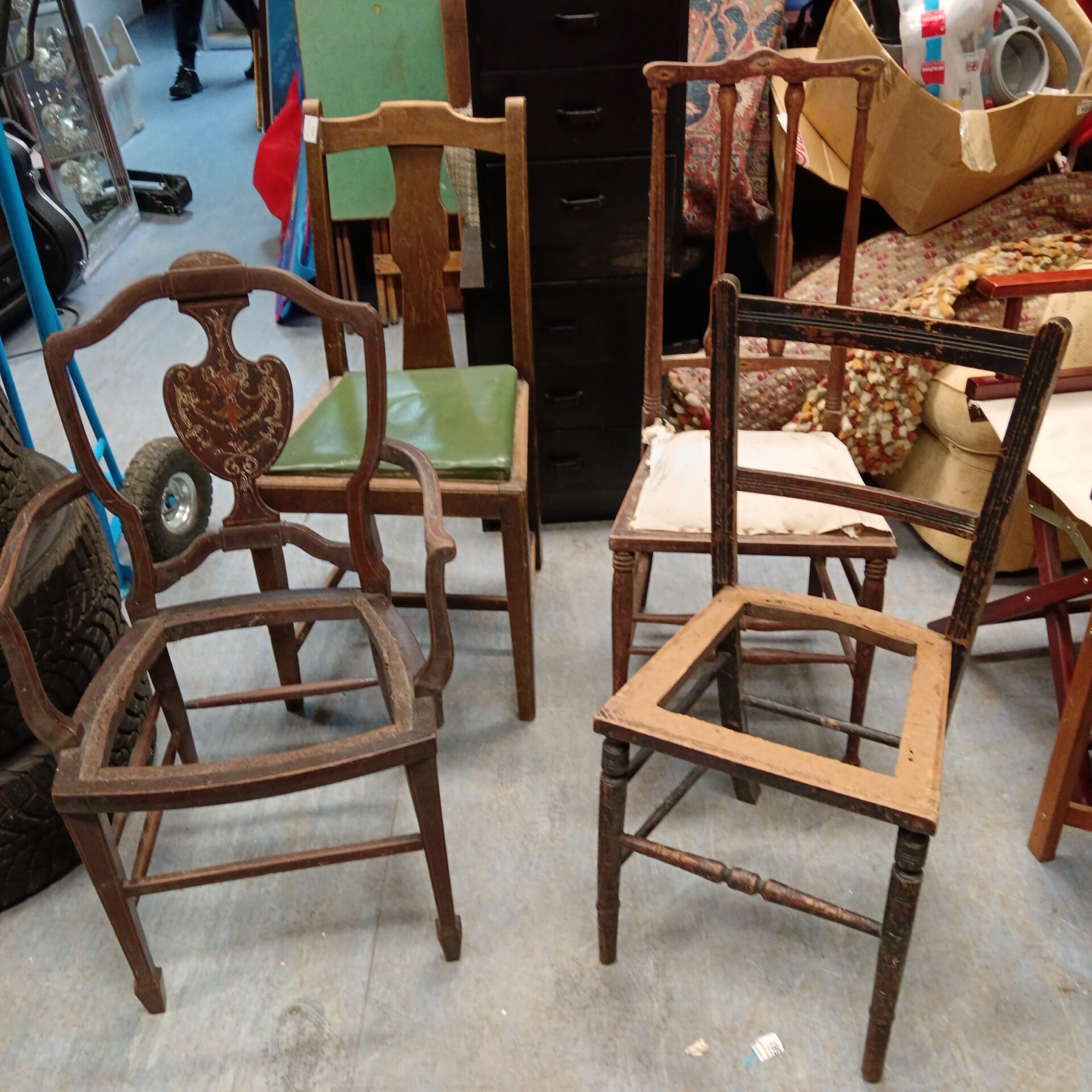 1312 Four antique chairs for restoration