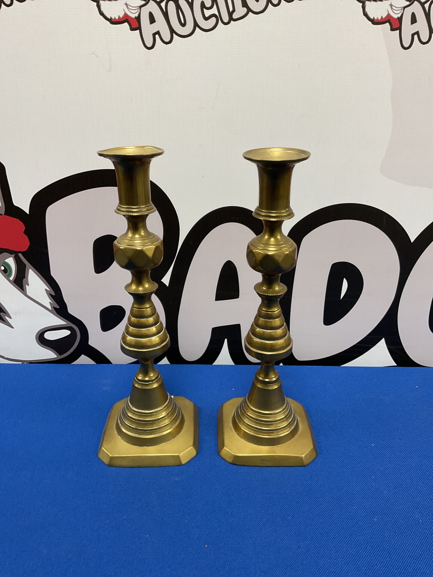 030 Pair of brass art deco 25cm candlesticks