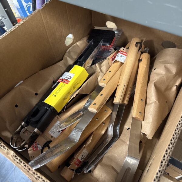 New lot of stainless steel barbecue forks with wooden handles.