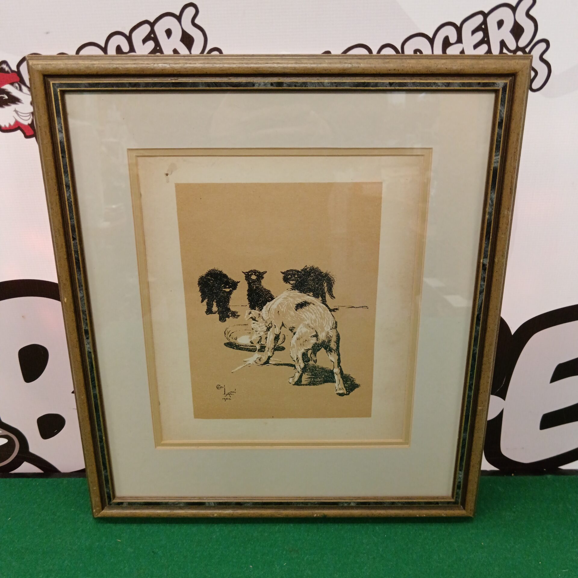 813 cecil aldin 1902 original illustration of a dog having the cats dinner