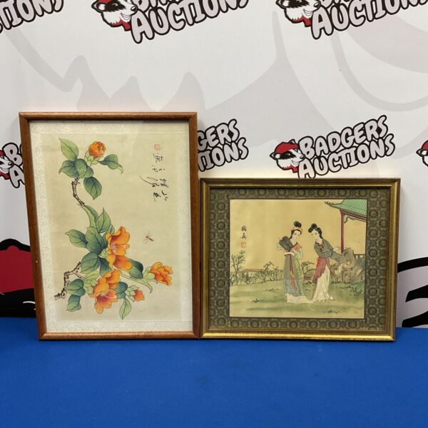 Antique Chinese watercolour painting of elegant ladies in a garden.