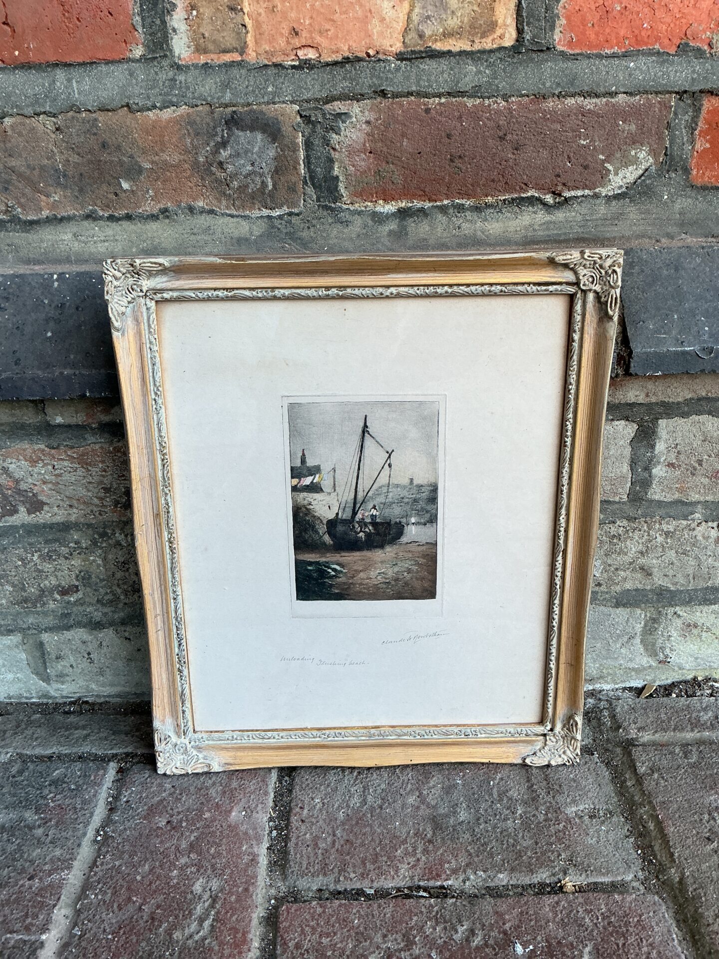 698 claude rowbotham etching titled unloading on flushing beach essex?