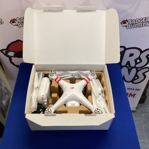 DJI Phantom 2 drone in box, aerial photography quadcopter.