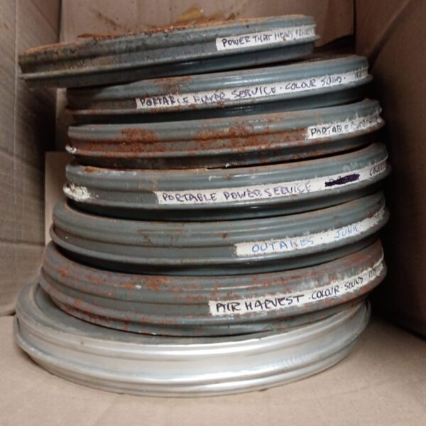 Vintage film reels from Wycombe museum collection.