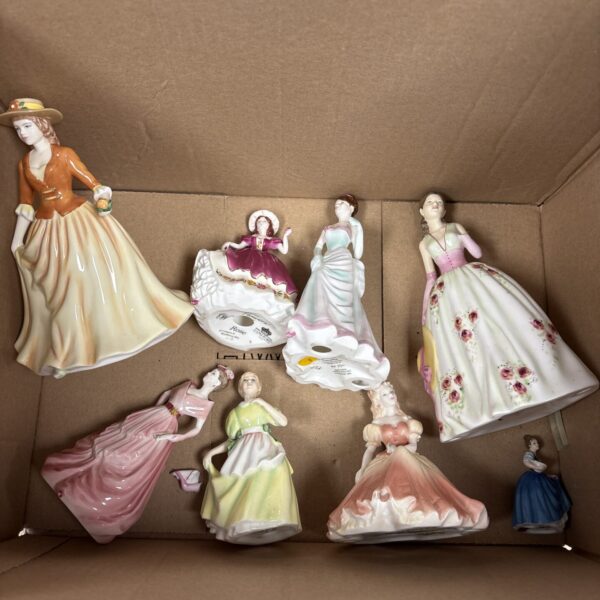 Box of royal doulton and coalport figurines