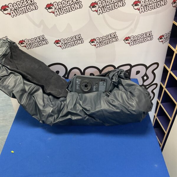 Single-height Intex airbed showing signs of use.