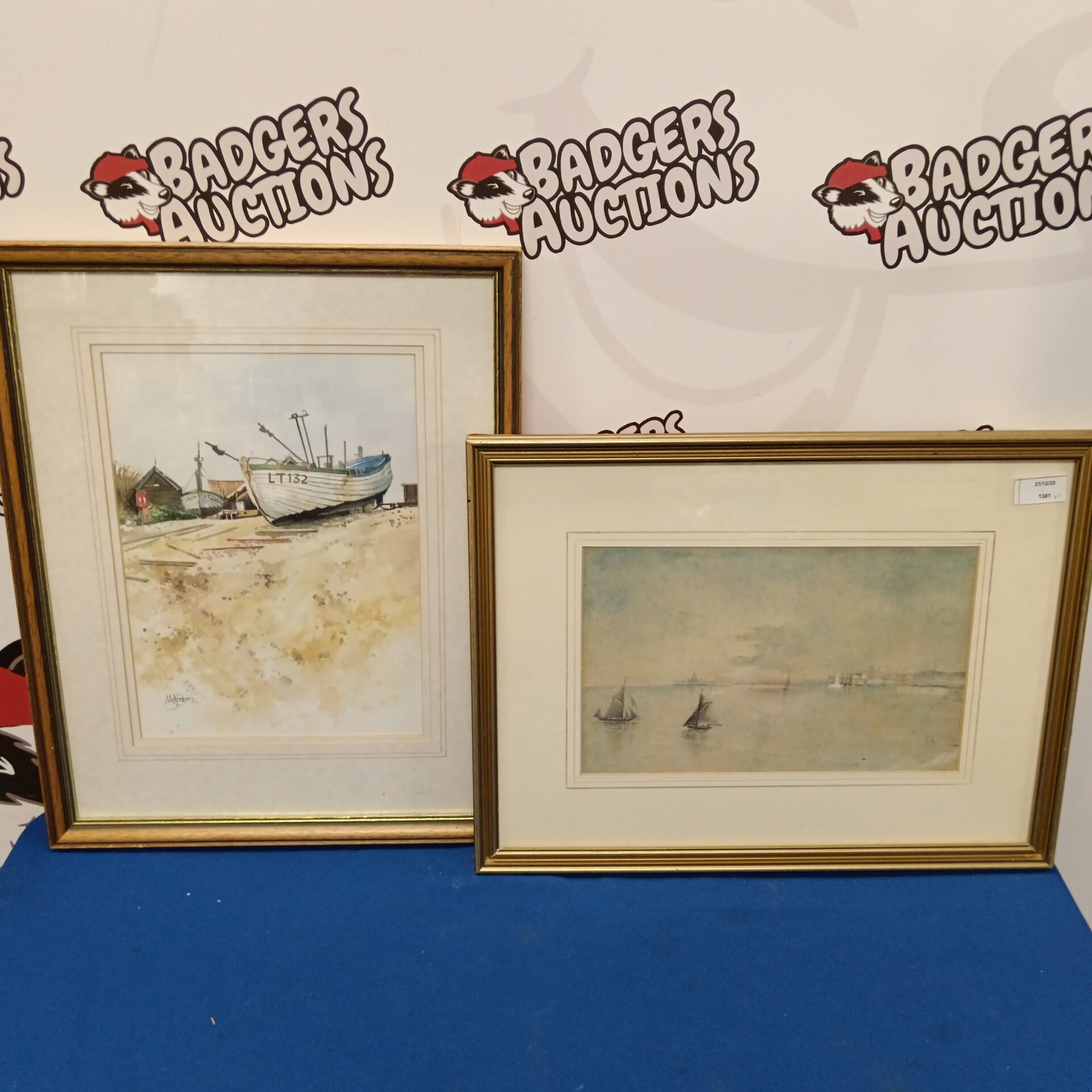 702 two nautical watercolours joseph rettori venician watercolour & michael eaton dunwich beach watercolour