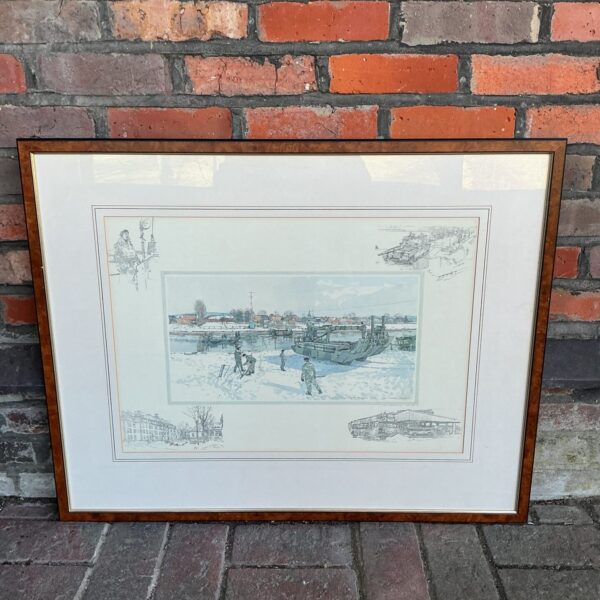 Signed Ken Howard print of 28 Engineer Regiment landscape.
