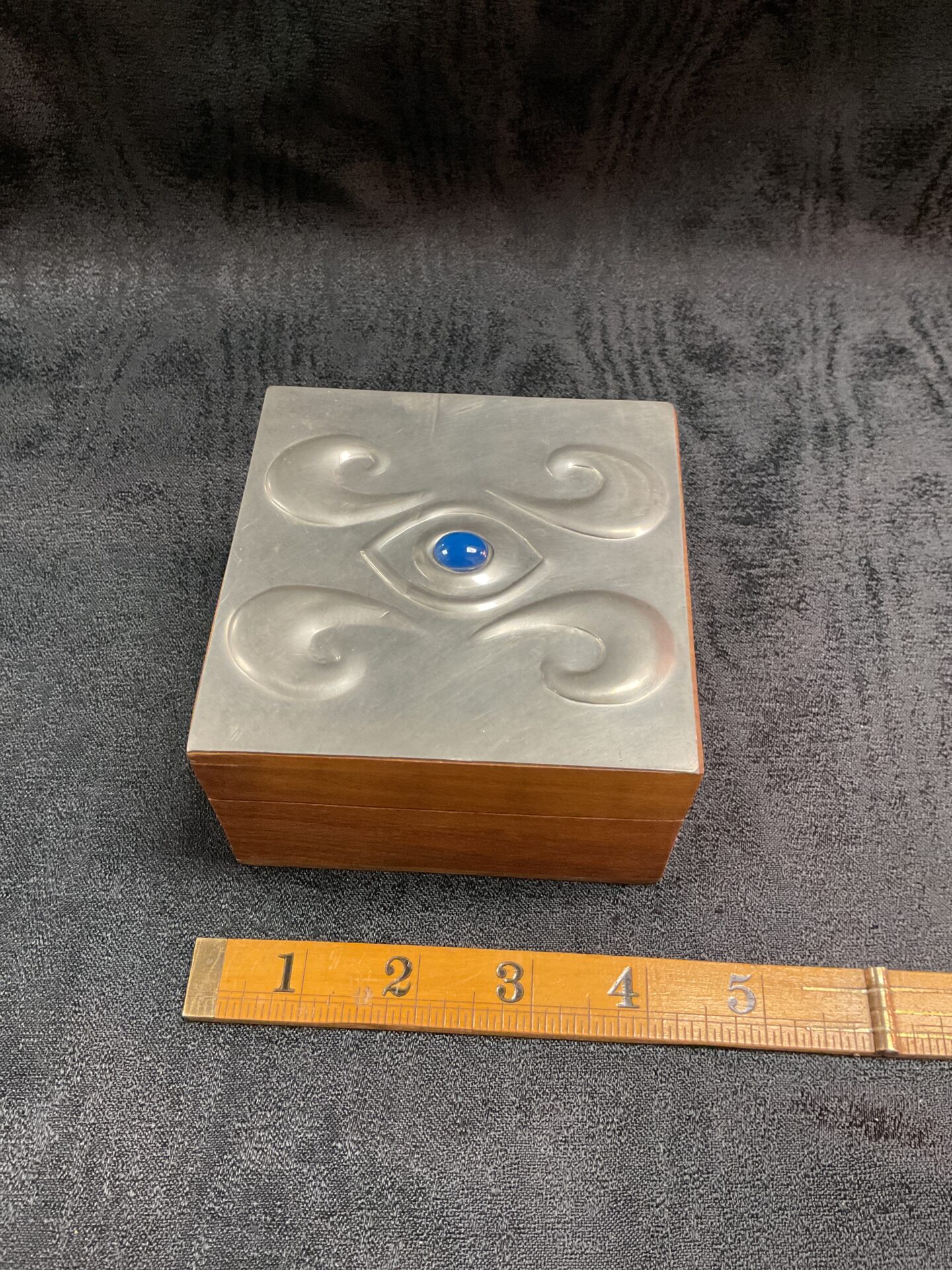 928 Sasha Bowles Designs For Liberty Pewter and Turquoise colour stone lid trinket box