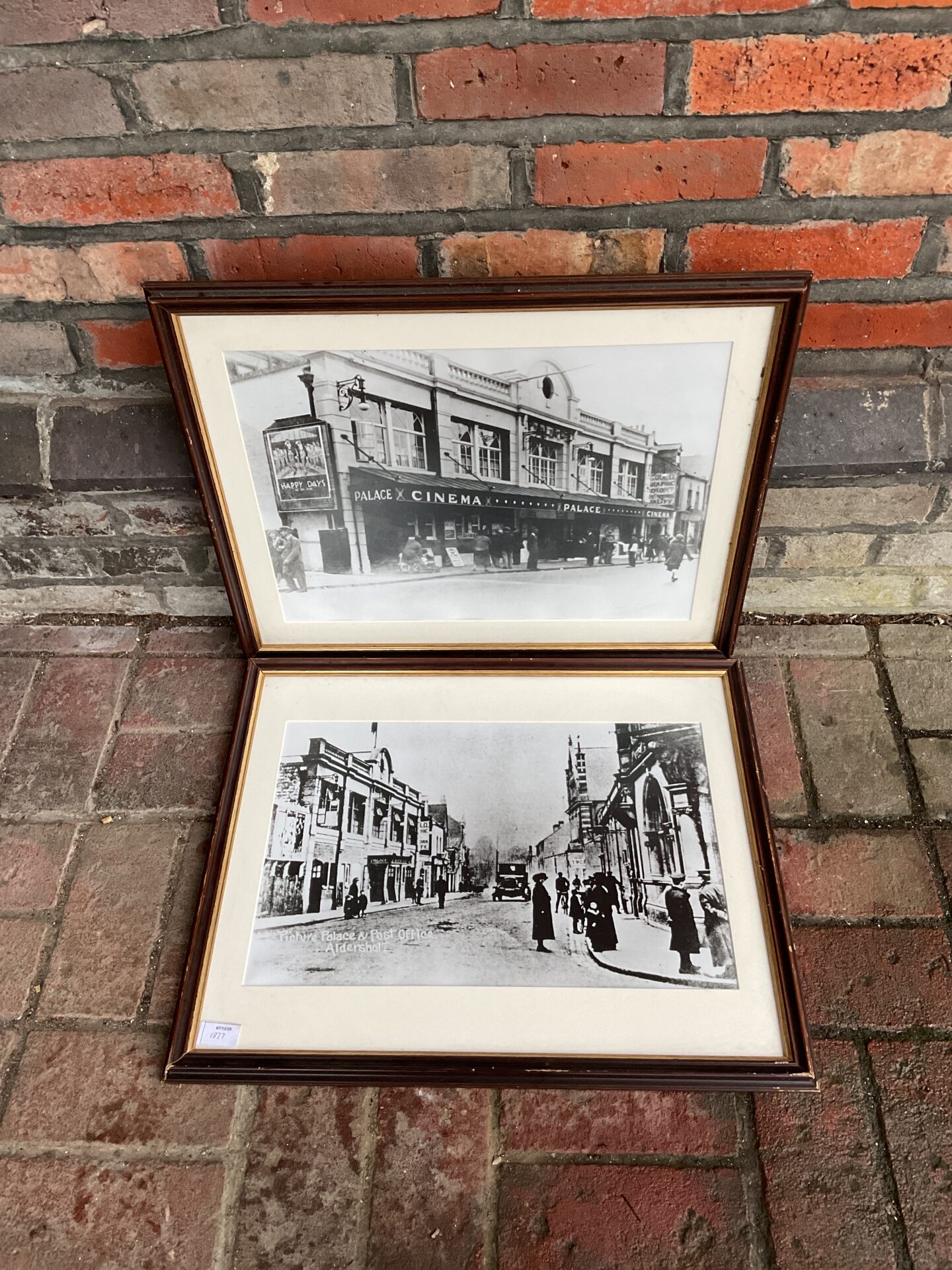 767 Two framed black-and-white photographic prints of older shot, including Palace cinema and the post office