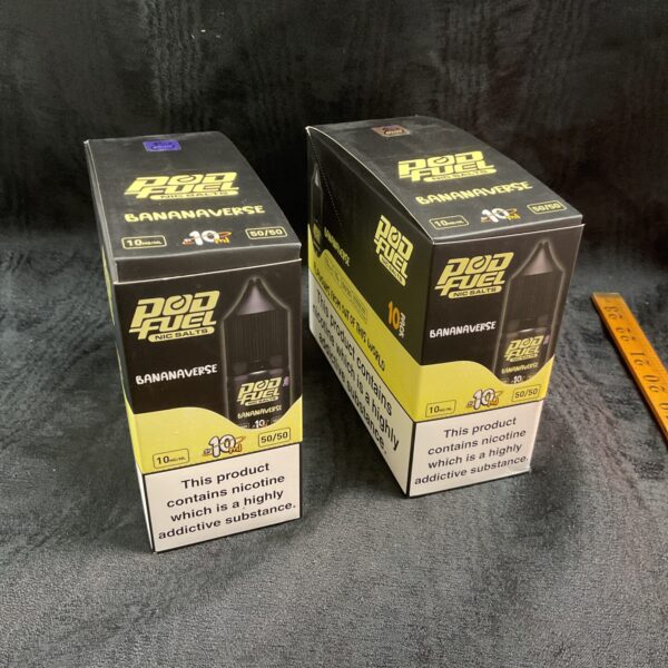 Pod Fuel Bananaverse vape fluid packs, 10ml bottles, banana flavour.