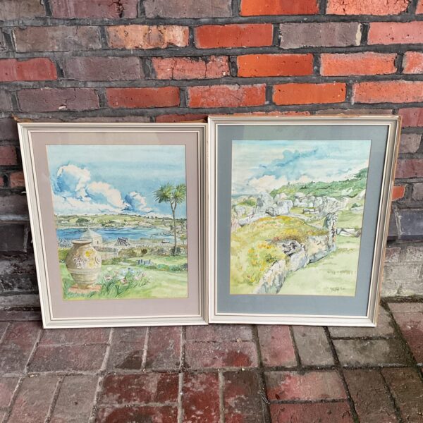 Signed Stephen Morris watercolour painting of a coastal bay.