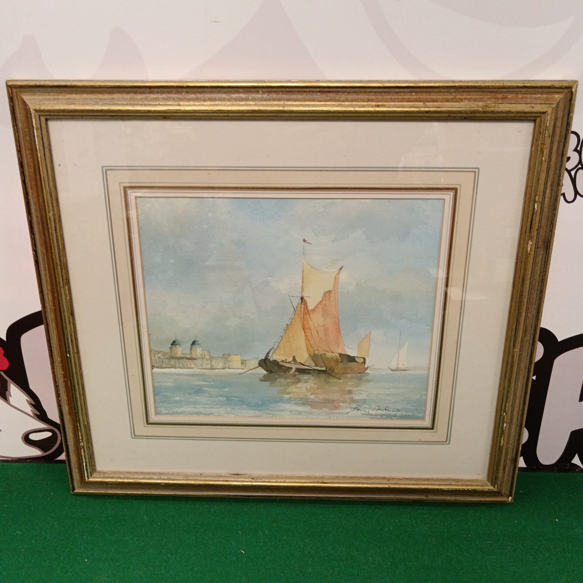 806 tony cowlishaw watercolour of hay barge on the thames