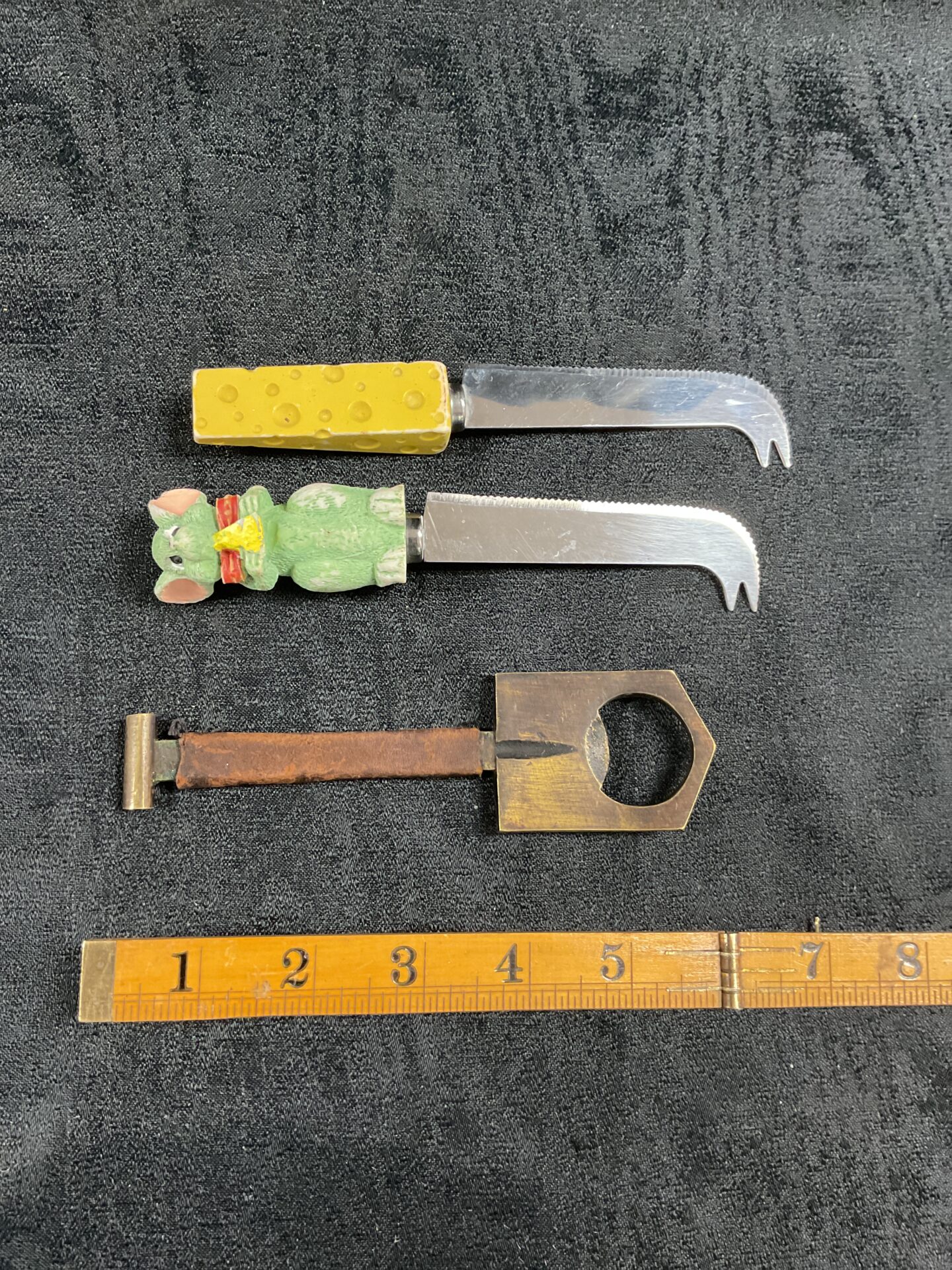 899 Two Vintage 1970s Cheese Knives and a Spade Bottle opener