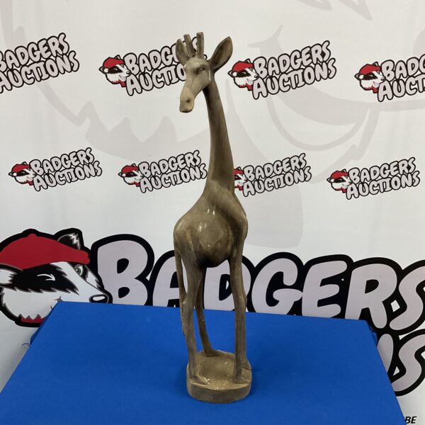 Tall vintage wooden giraffe sculpture, hand carved folk art.