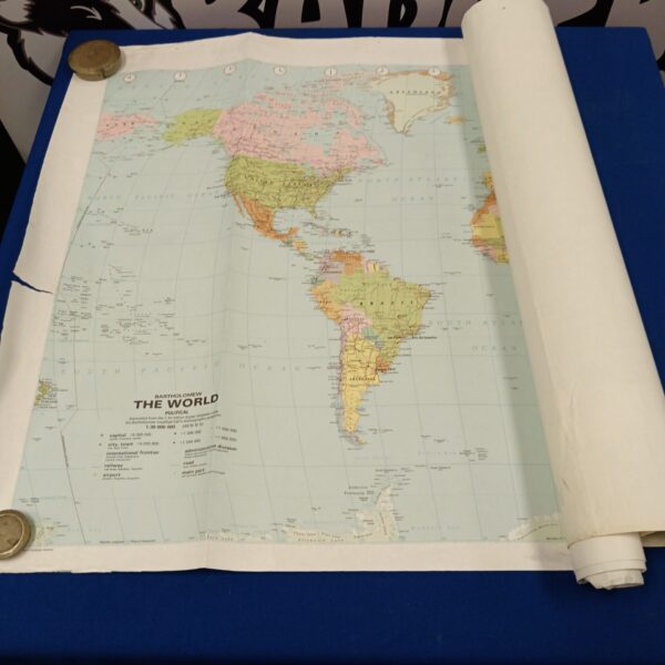 Full view of a vintage Bartholomew world map from 1988.