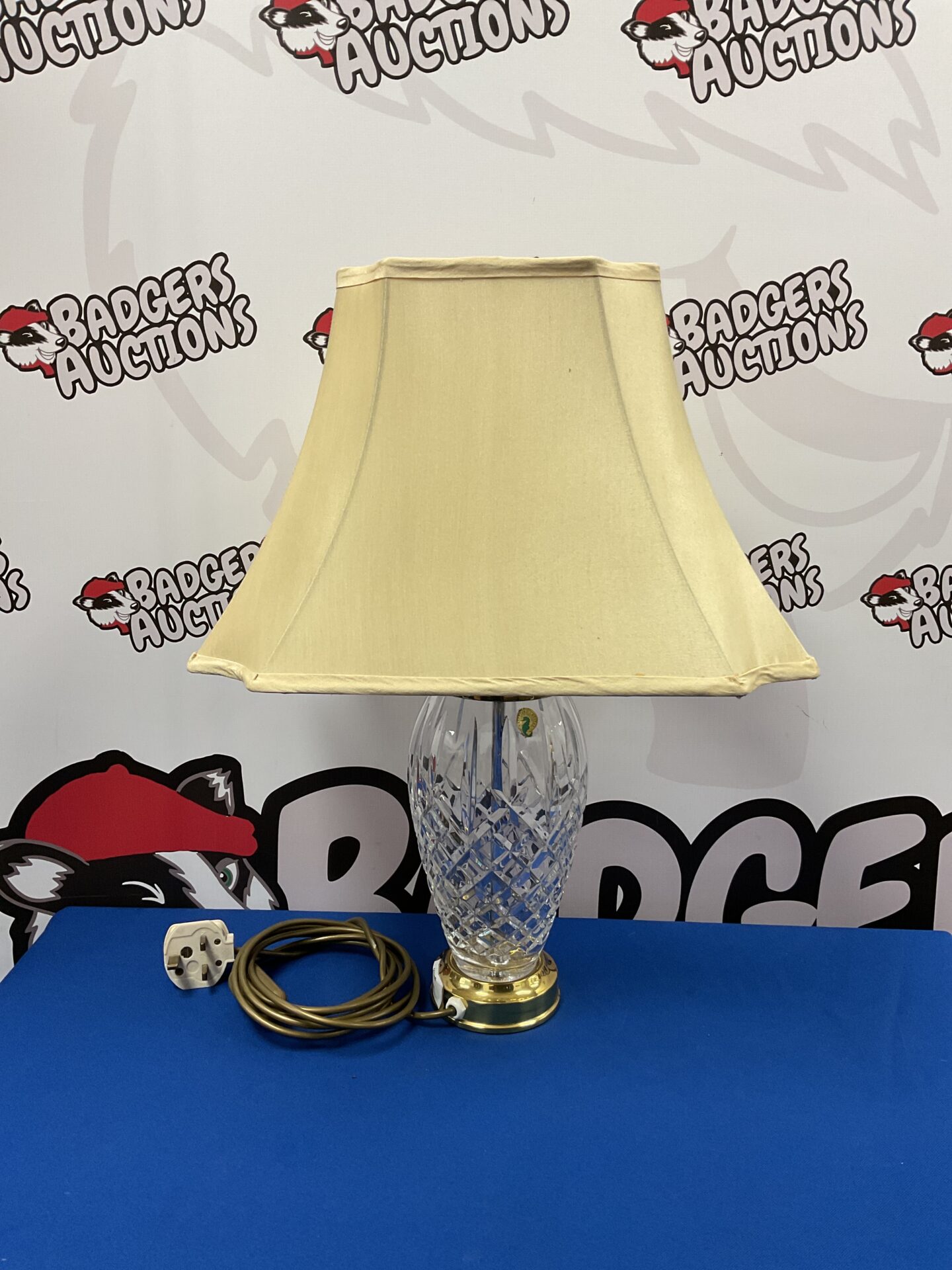 027 Waterford crystal table lamp with cream coloured shade