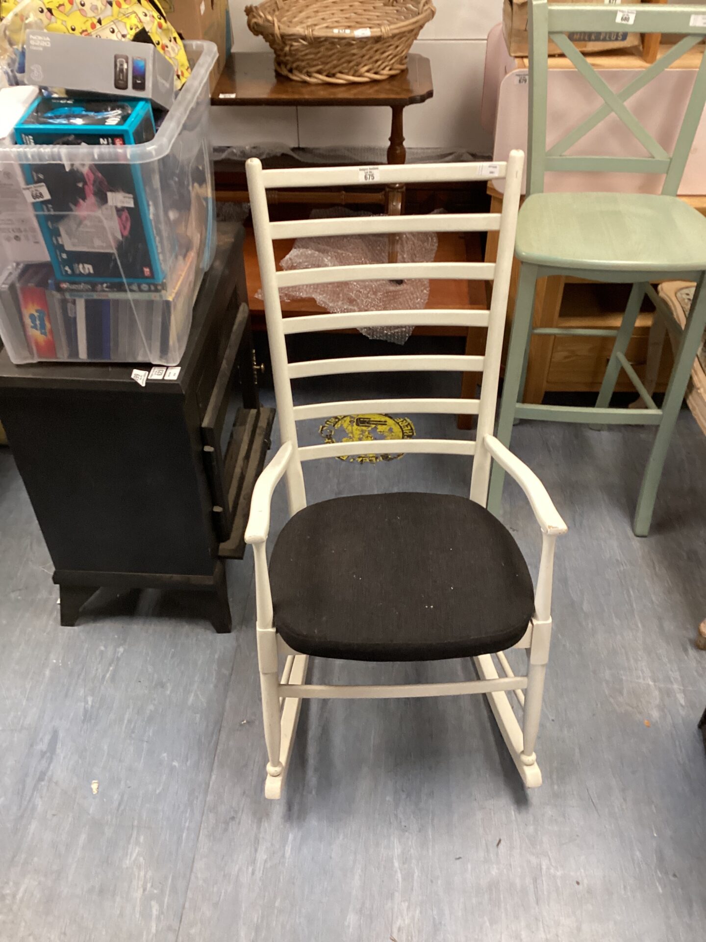 648 White painted ladder back rocking chair