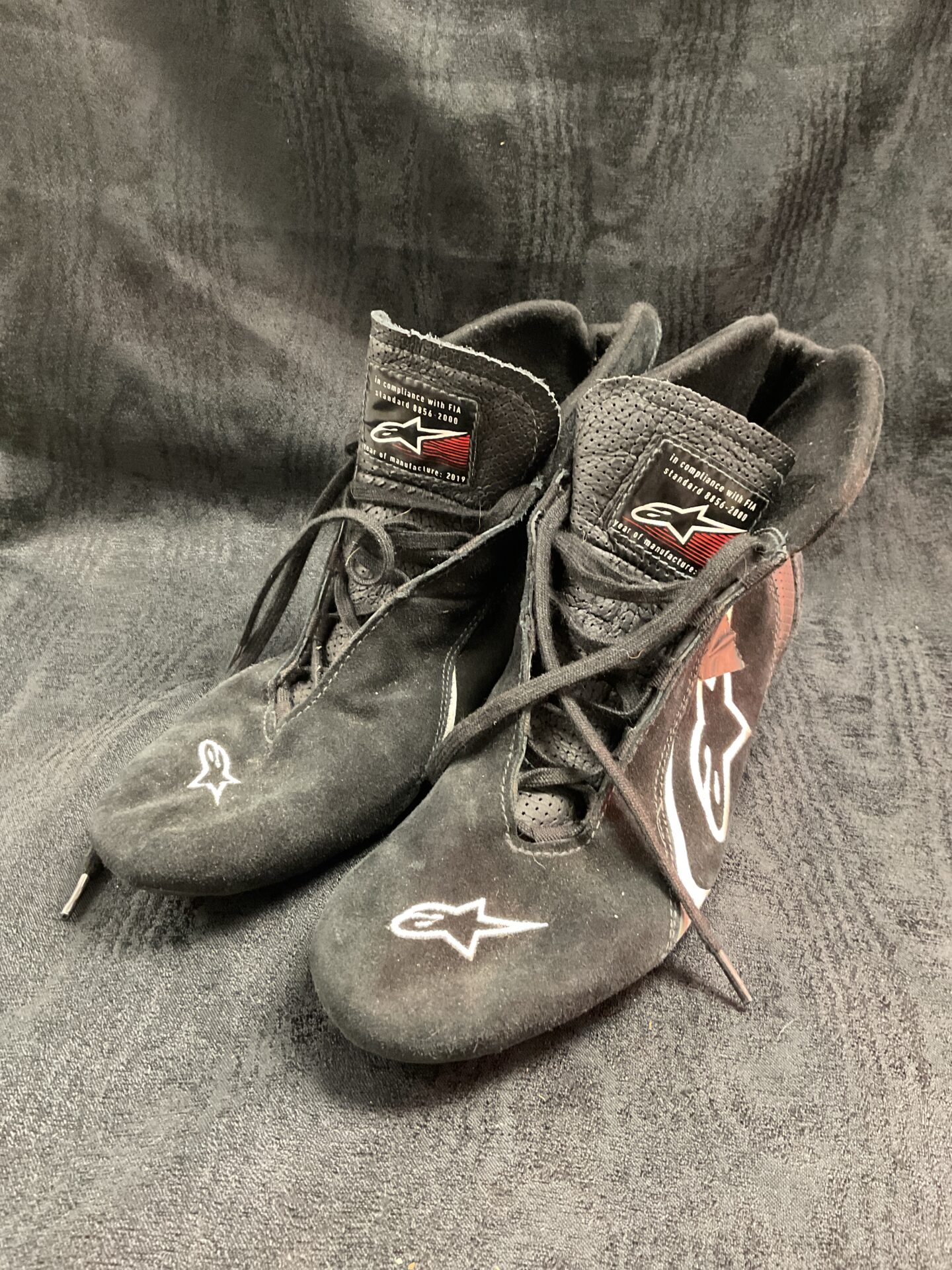 798 Pair of alpinestars black raceboots size 45.5 Worn by jeremy clarkson grand tour