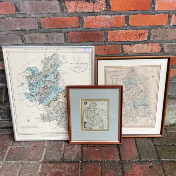 Framed antique maps of Buckinghamshire and Northumberland for collectors.