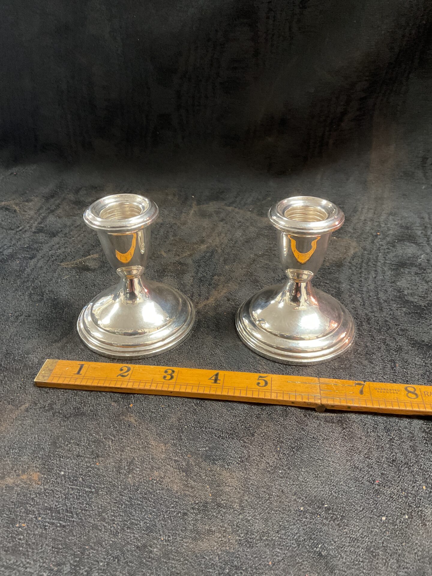 955 Pair of sterling silver weighted candlesticks 354.8 g gross