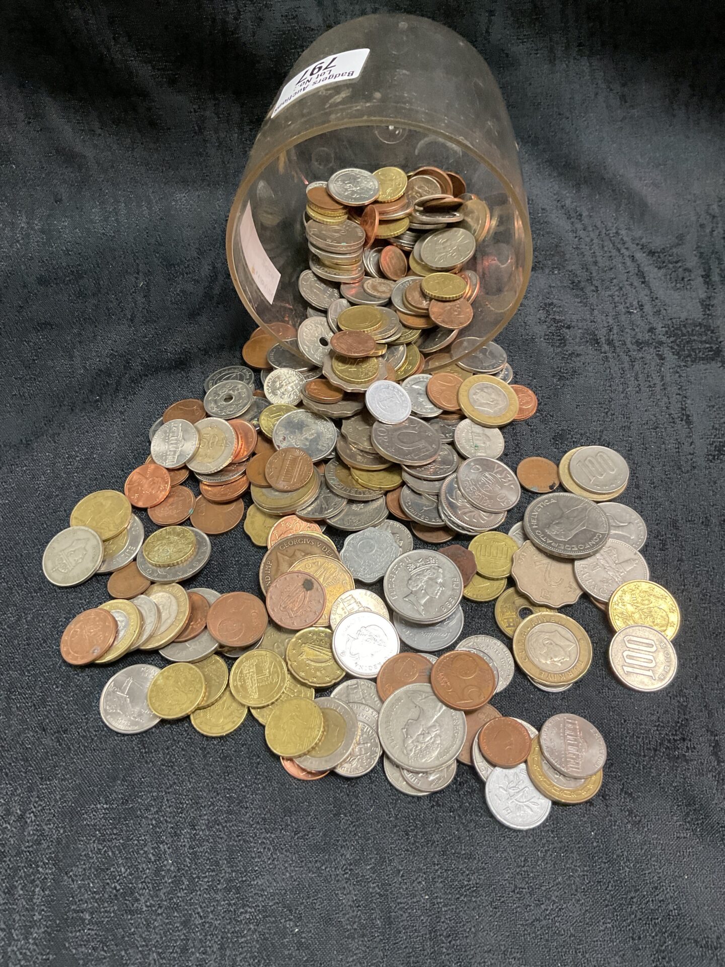 797 Jar of assorted coins, including British and foreign coins