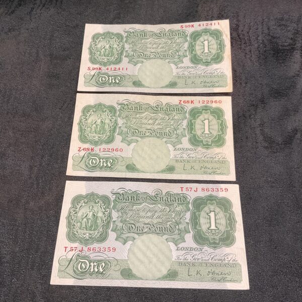 Vintage Bank of England one pound note with L K O'Brien signature.