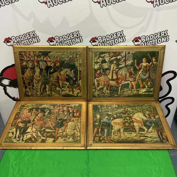 Antique set of four Benozzo Gozzoli Journey of the Magi prints on panels.