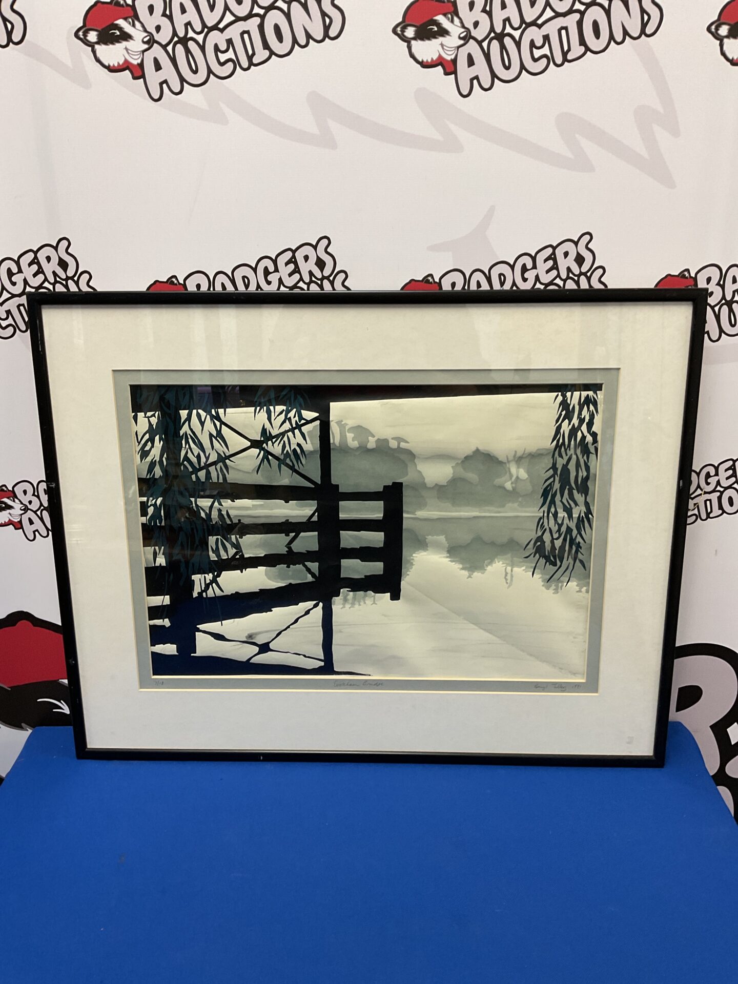 722 Beryl Tilley (1939-2024) limited edition 7/18 screen print titled cookham bridge 1991 66cm x 52cm