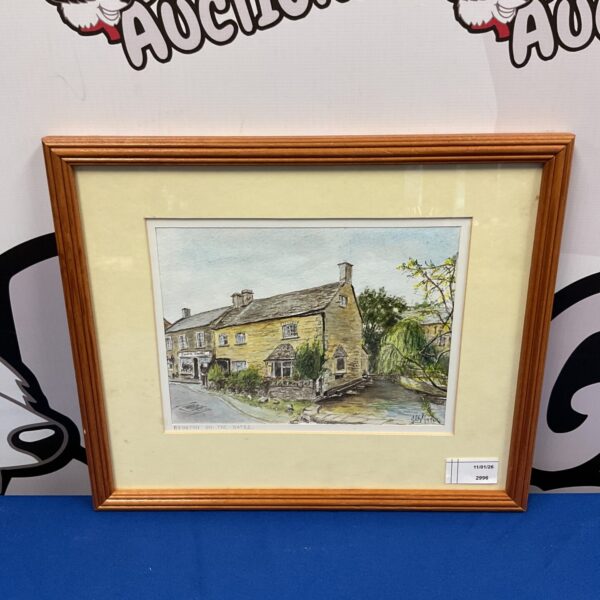 Vintage watercolour painting of a cottage in Bourton on the Water.