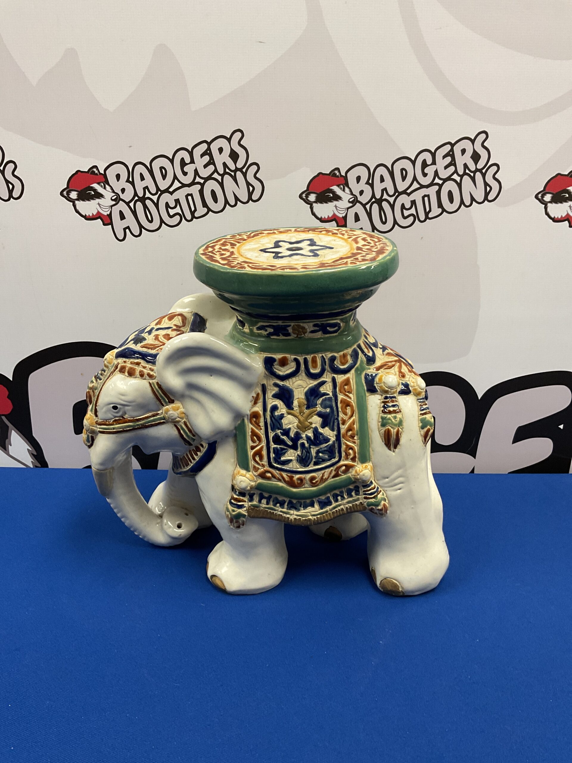 013 Ceramic elephant pot stand 11” tall