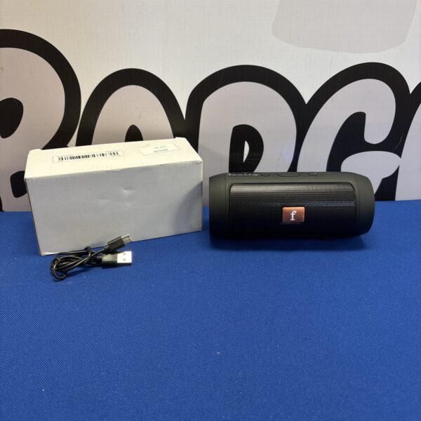 Small F portable Bluetooth speaker for wireless audio playback.