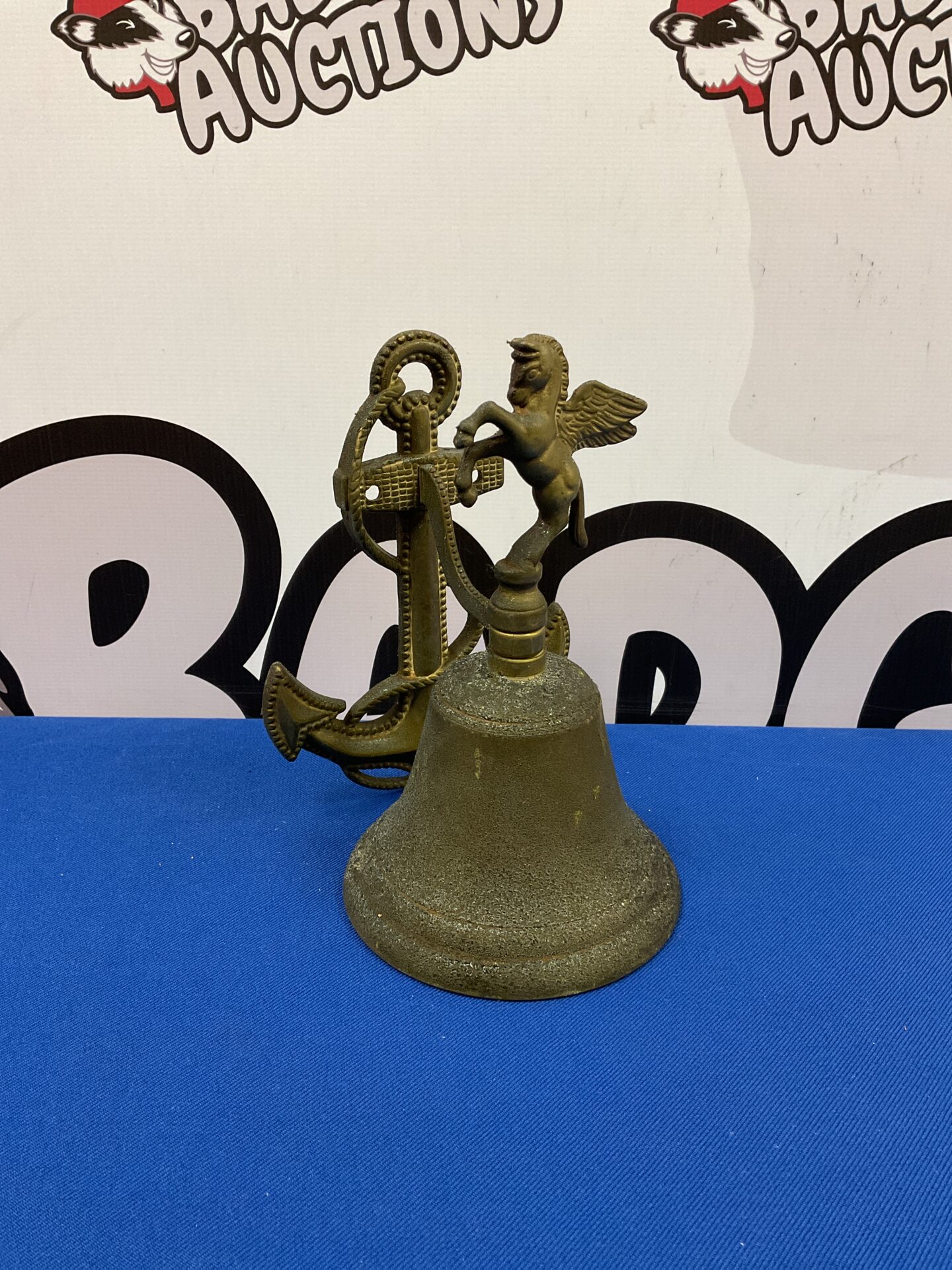 037 HMS pegasus brass bell with anchor wall mount