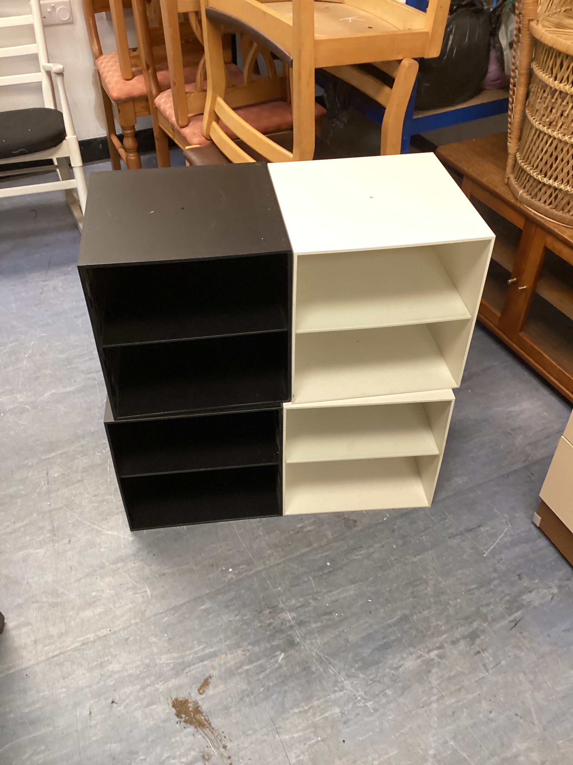 600 Two pairs of vintage habitat shelving units