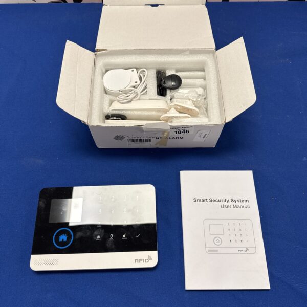 Used intruder alarm system panel with wiring and power adapter.