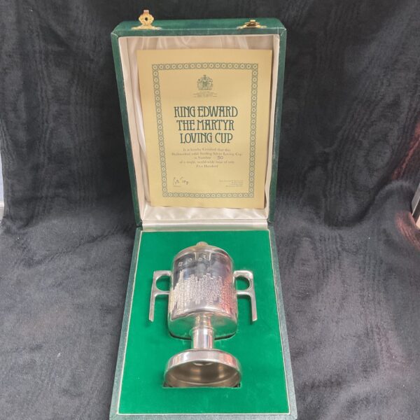Silver loving cup in presentation box, King Edward Martyr commemorative.