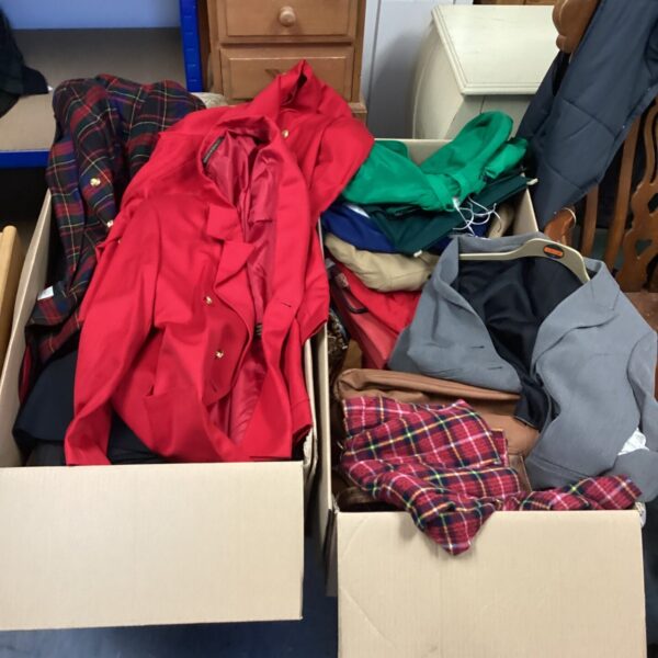 Mixed ladies clothing bundle in two boxes, including evening jackets.