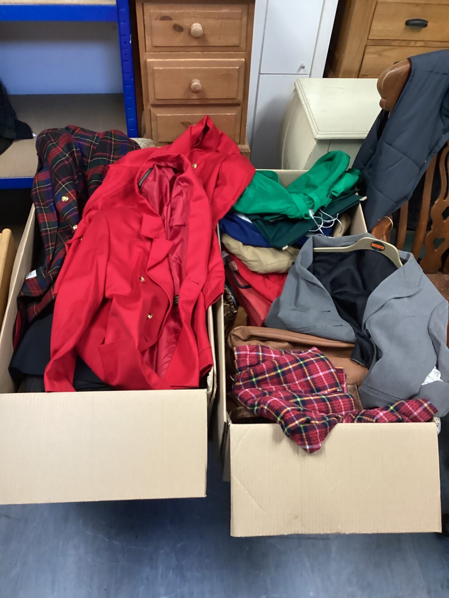 588 Two large boxes of mixed ladies clothing, including Marks & Spencer’s evening jackets and various other mixed items of ladies clothing