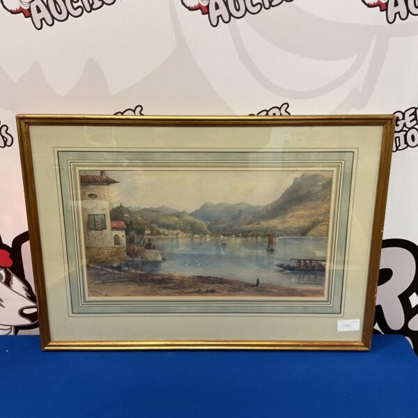 Signed 19th century watercolour painting of Lake Lugano with sailboats.