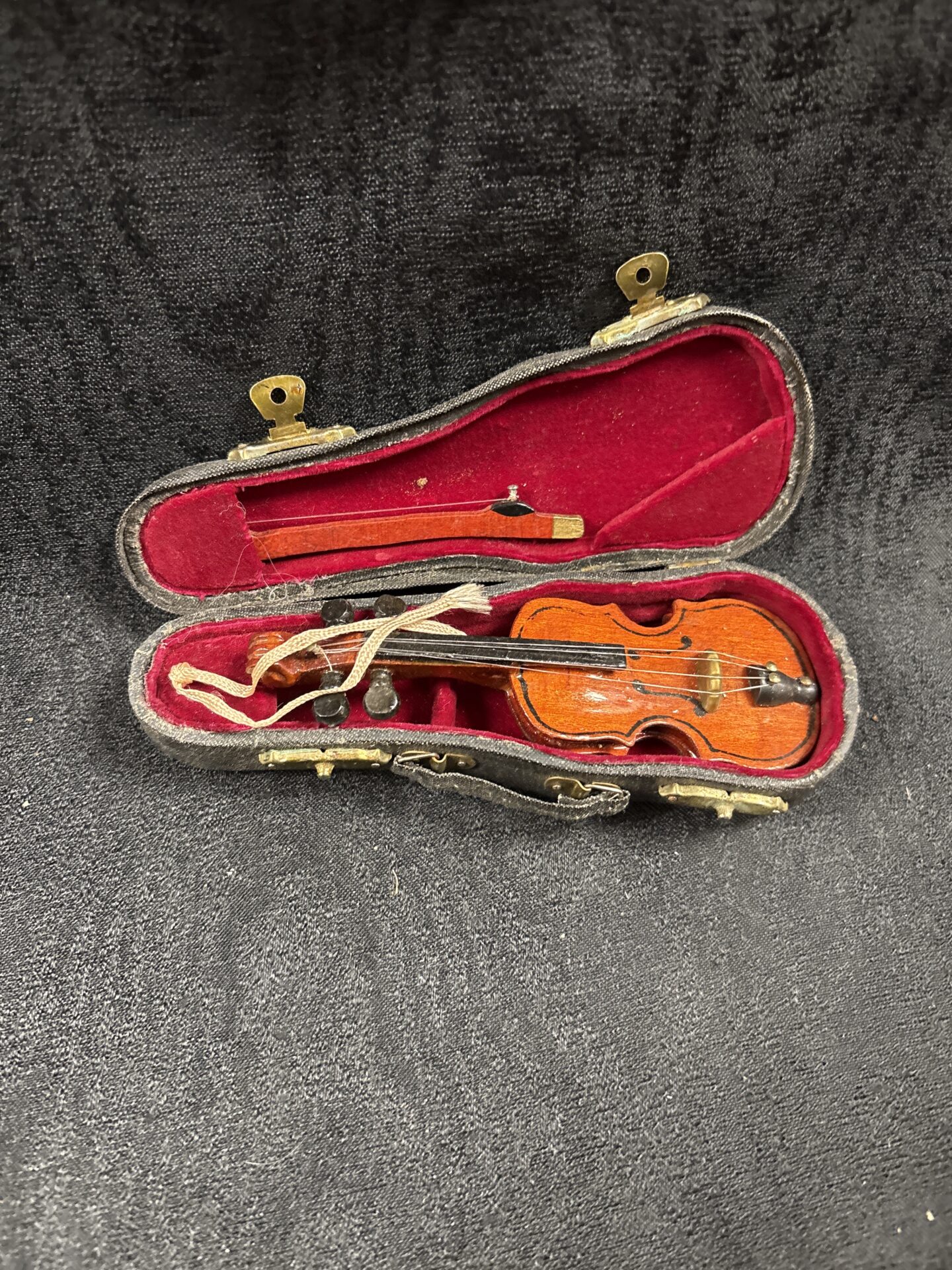 766 Miniature wooden violin in case