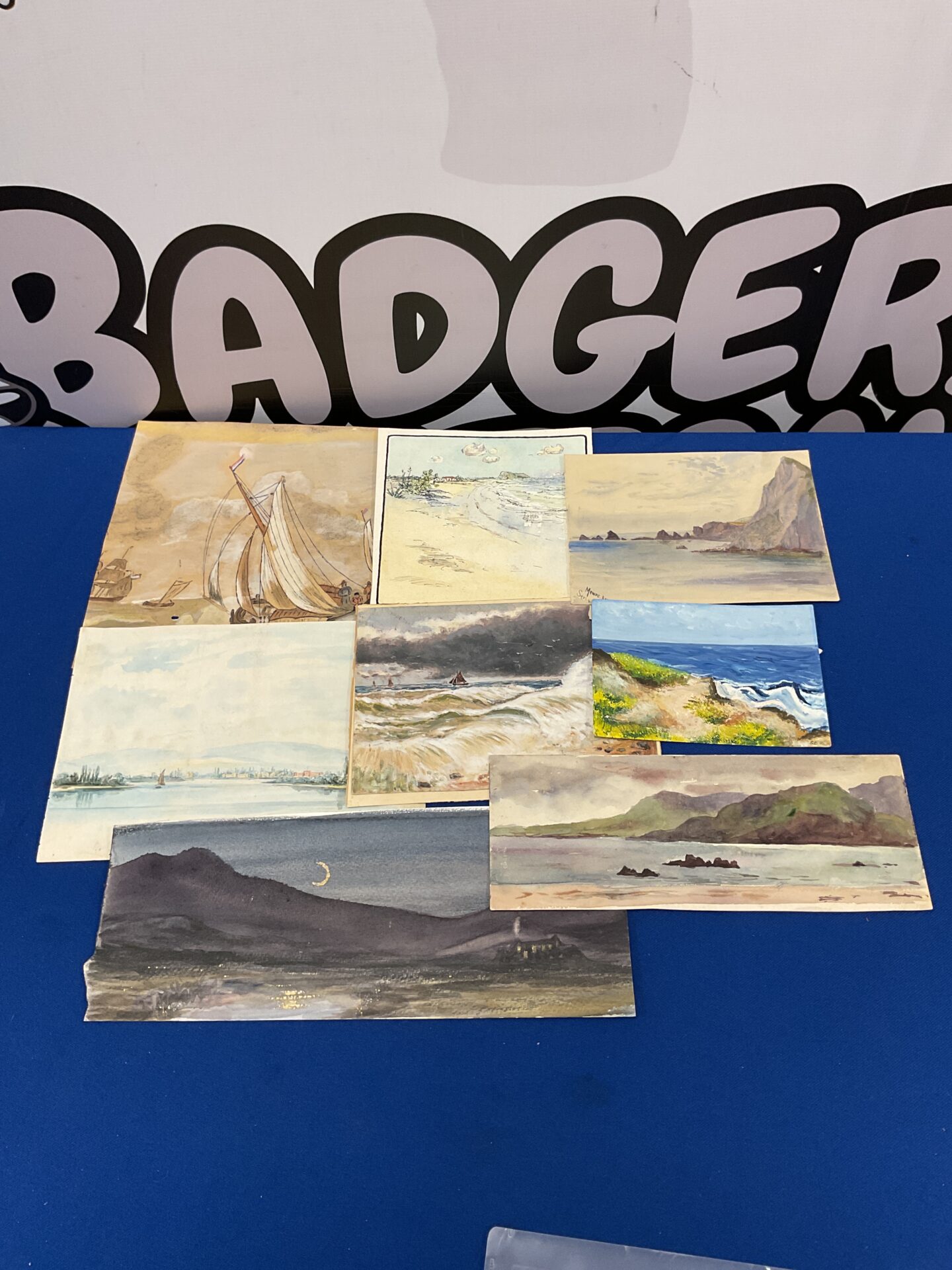 046 Collection of original unframed oil & watercolour seascapes