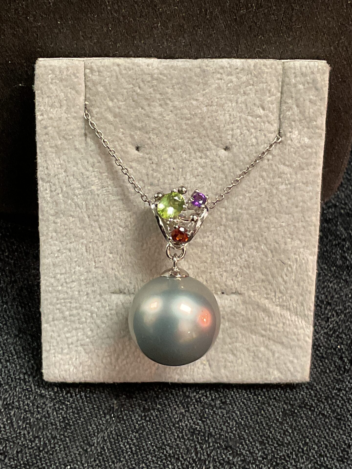 845 Pandora 925 silver faux silver ball with colour stone pendant 16” necklace