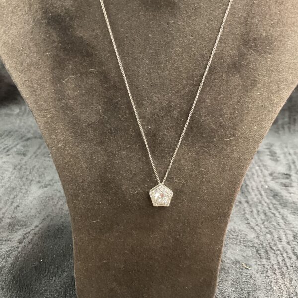 Pandora silver necklace with white stone pentagon pendant
