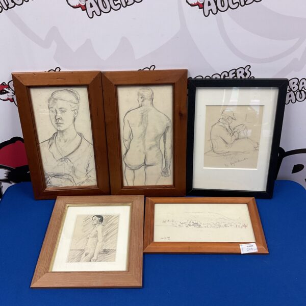 Original pencil sketch collection featuring nude portraits and landscape.