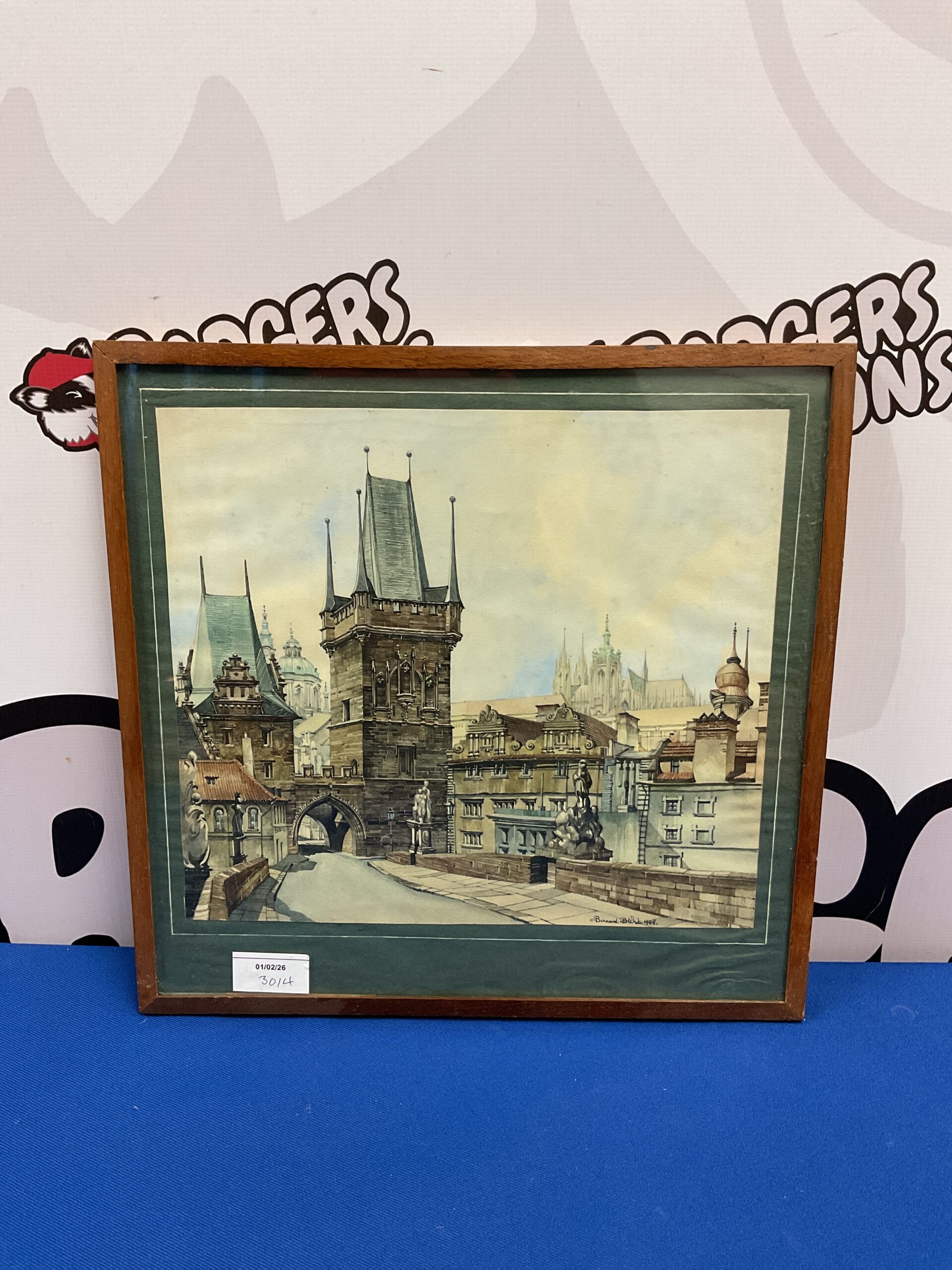 028 Bernard B West 1948 signed watercolour of lesser town bridge town, Prague