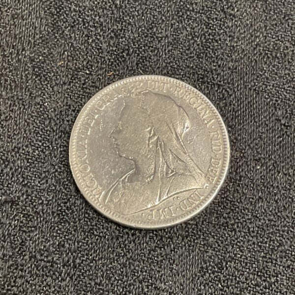 Queen Victoria silver florin coin obverse, 1901 British coinage.