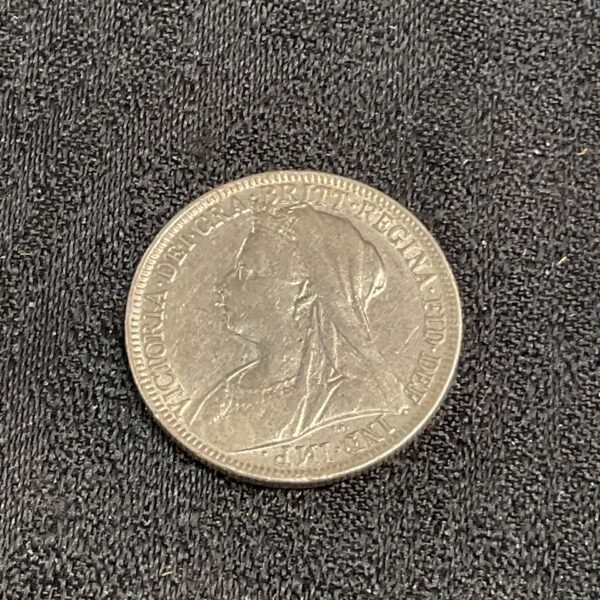 Queen Victoria silver florin coin obverse, 1901 British coinage.